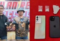 KOLASE. Polisi menunjukkan barang bukti berupa paket yang diduga sabu dan sejumlah barang lain dalam pengungkapan kasus narkotika yang menyeret dua kepala desa di Kabupaten Sumenep. (Humas Polresta Sumenep/Redaksi BBI/Sumenep)