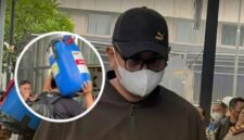 KOLASE. Bupati Klaten Hamenang Wajar Ismoyo dan tong biru berisi uang Rp 934 juta yang diamankan KPK sebagai barang bukti dalam operasi tangkap tangan (OTT). KPK mendalami dugaan aliran uang serta peran sejumlah pihak dalam perkara tersebut. (Istimewa/Redaksi BBI/Jakarta)