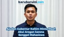 TANGKAPAN LAYAR. Ajudan Gubernur Kalimantan Timur Rudy Mas’ud, Asky Rizal Toding, menyampaikan permintaan maaf setelah insiden senggolan dengan peserta aksi GMNI Samarinda viral di media sosial. (Humas Gubernur Kaltim/Redaksi BBI/Kaltim)