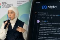 KOLASE. Menteri Komunikasi dan Digital Meutya Hafid dan Meta AI di Threads yang menjelaskan polemik moderasi konten media sosial, termasuk bantahan Komdigi terkait penurunan konten karhutla dan pemblokiran sejumlah akun demonstrasi serta konten kritik. (Istimewa/AI/Redaksi BBI/Jakarta)